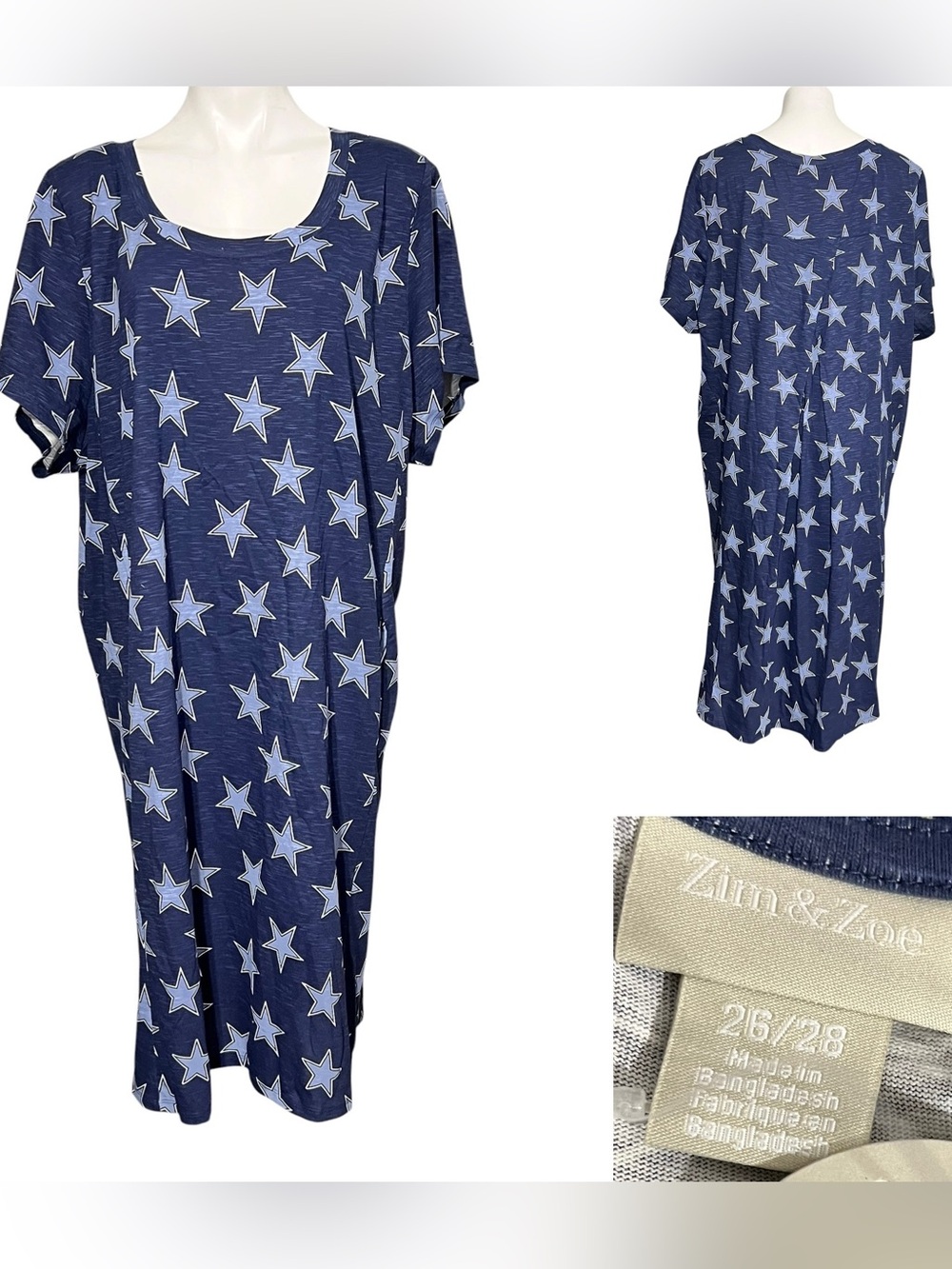 Zim + Zoe dress plus sz 26/28 blue stars celestial 100% cotton high low short